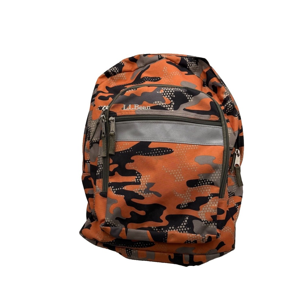 LL Bean 90s Deluxe Backpack Orange Camo Reflective Outdoors School Vintage EUC